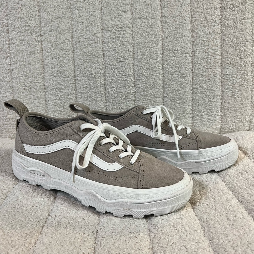 Vans tan and white platform sneakers